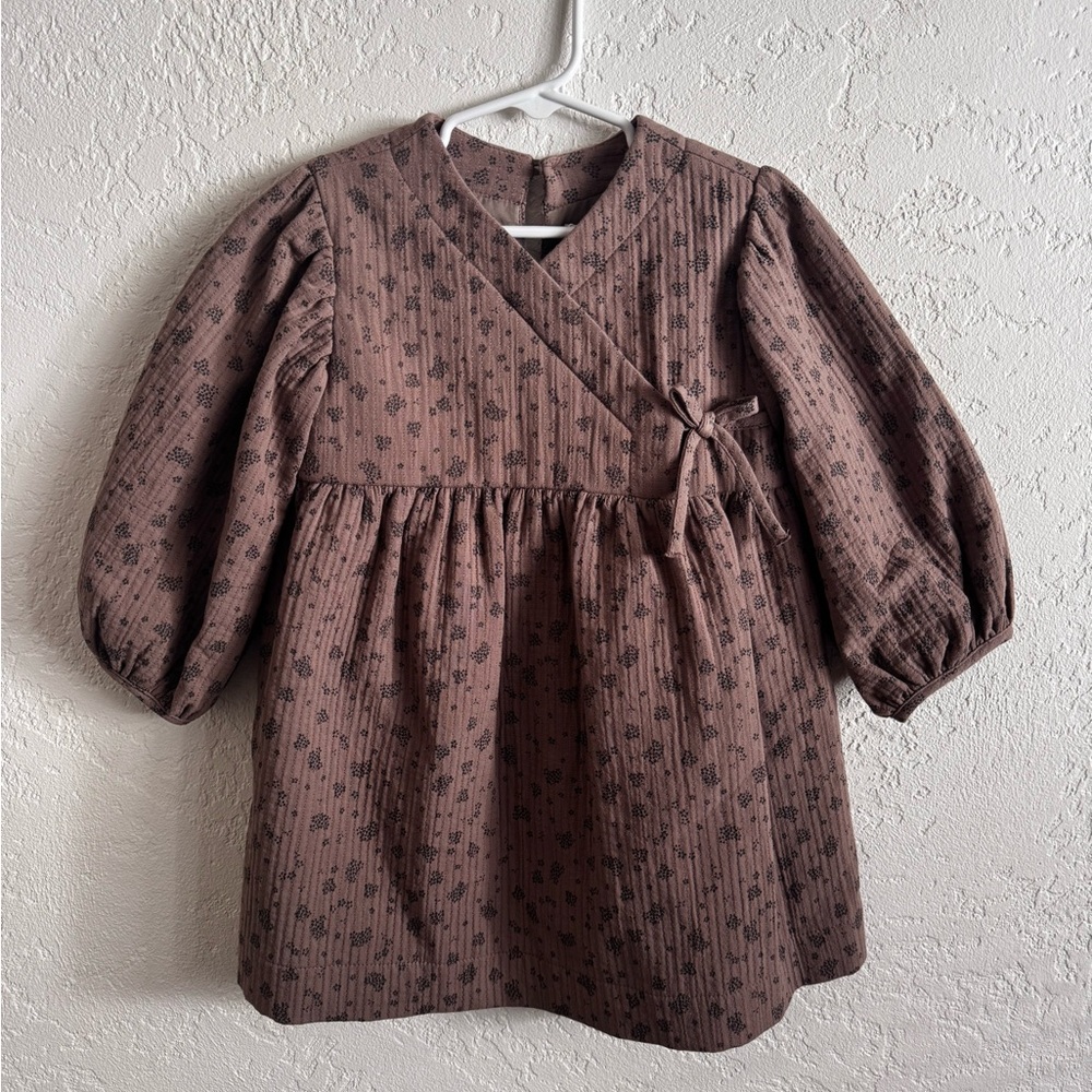 Zara Brown Kids Dress with Floral Pattern